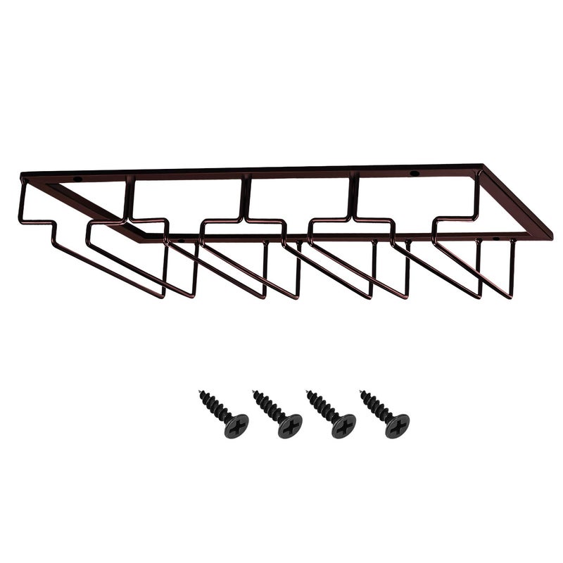 MOCOUM Wine Glasses Rack Under Cabinet Stemware Rack, Wine Glass Hanger Rack Wire Wine Glass Holder Storage Hanger for Cabinet Kitchen Bar (Brown, 4 Rows 1 Pack) - Image 2